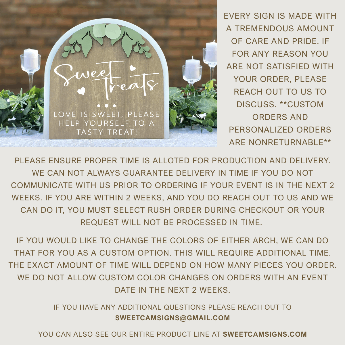 3D Arched Sweet Treats Wedding Sign | Tabletop Eucalyptus Reception Dessert Station Decor