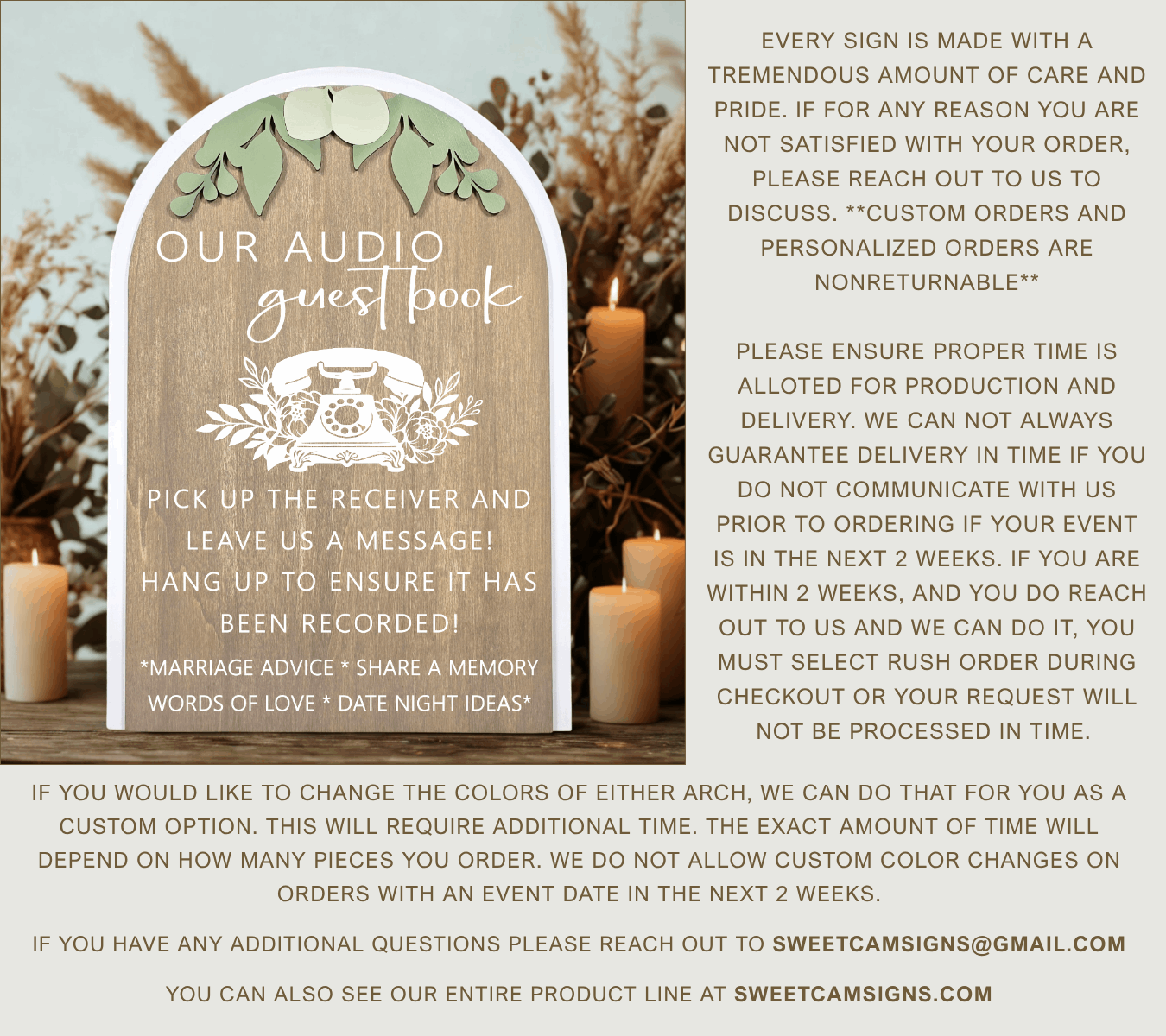 3D Arched Audio Guest Book Wedding Sign | Modern Eucalyptus Telephone Station Decor
