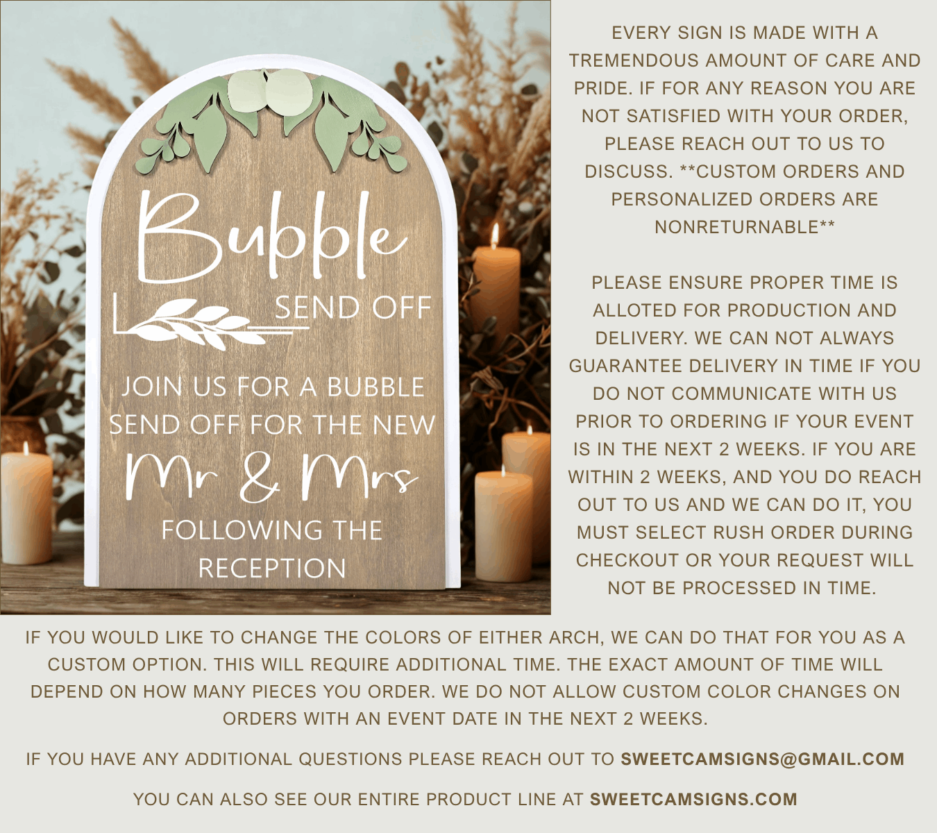 3D Arched Bubble Send Off Wedding Sign Style 2 | Modern Eucalyptus Table Decor