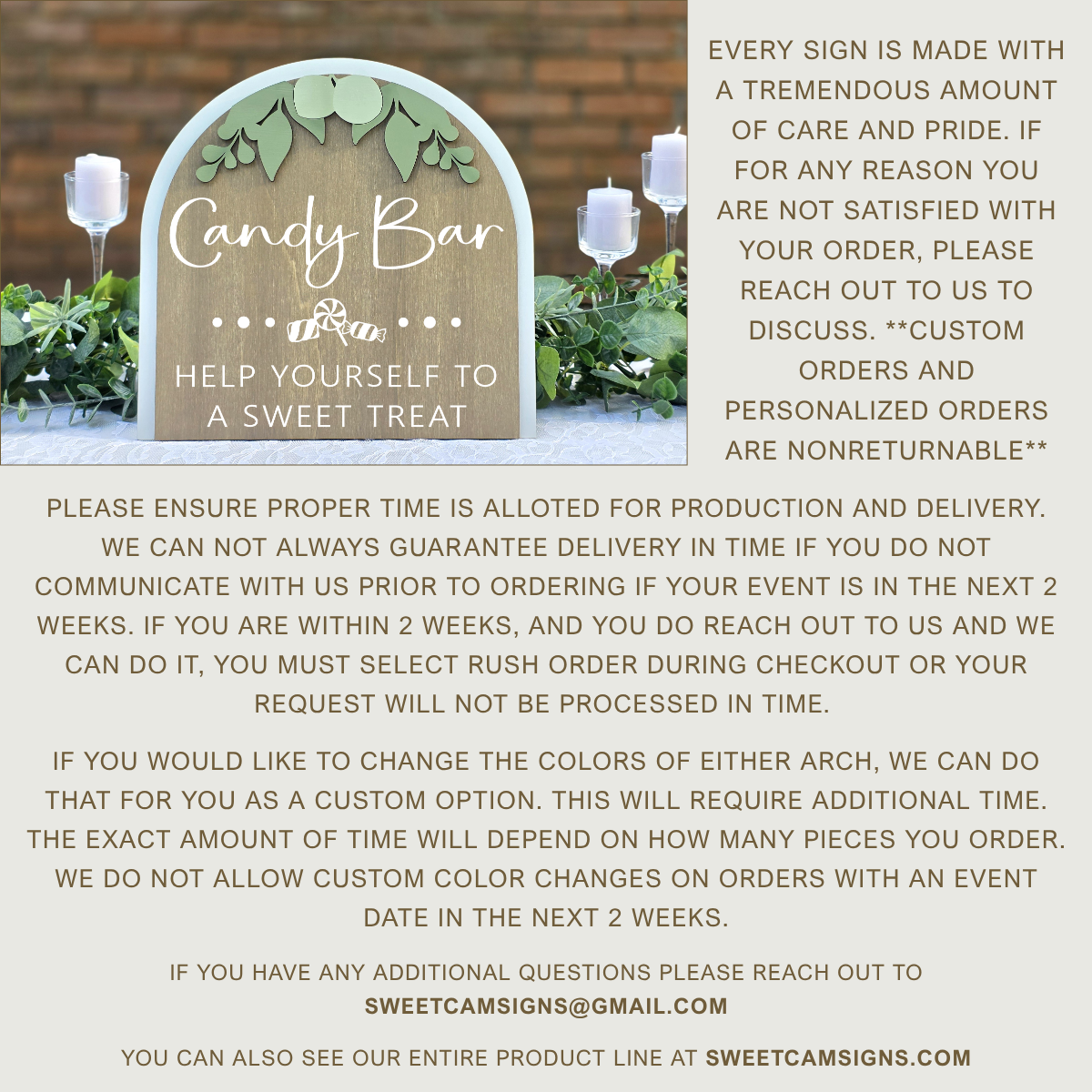 3D Arched Candy Bar Wedding Sign | Tabletop Eucalyptus Reception Dessert Station Decor