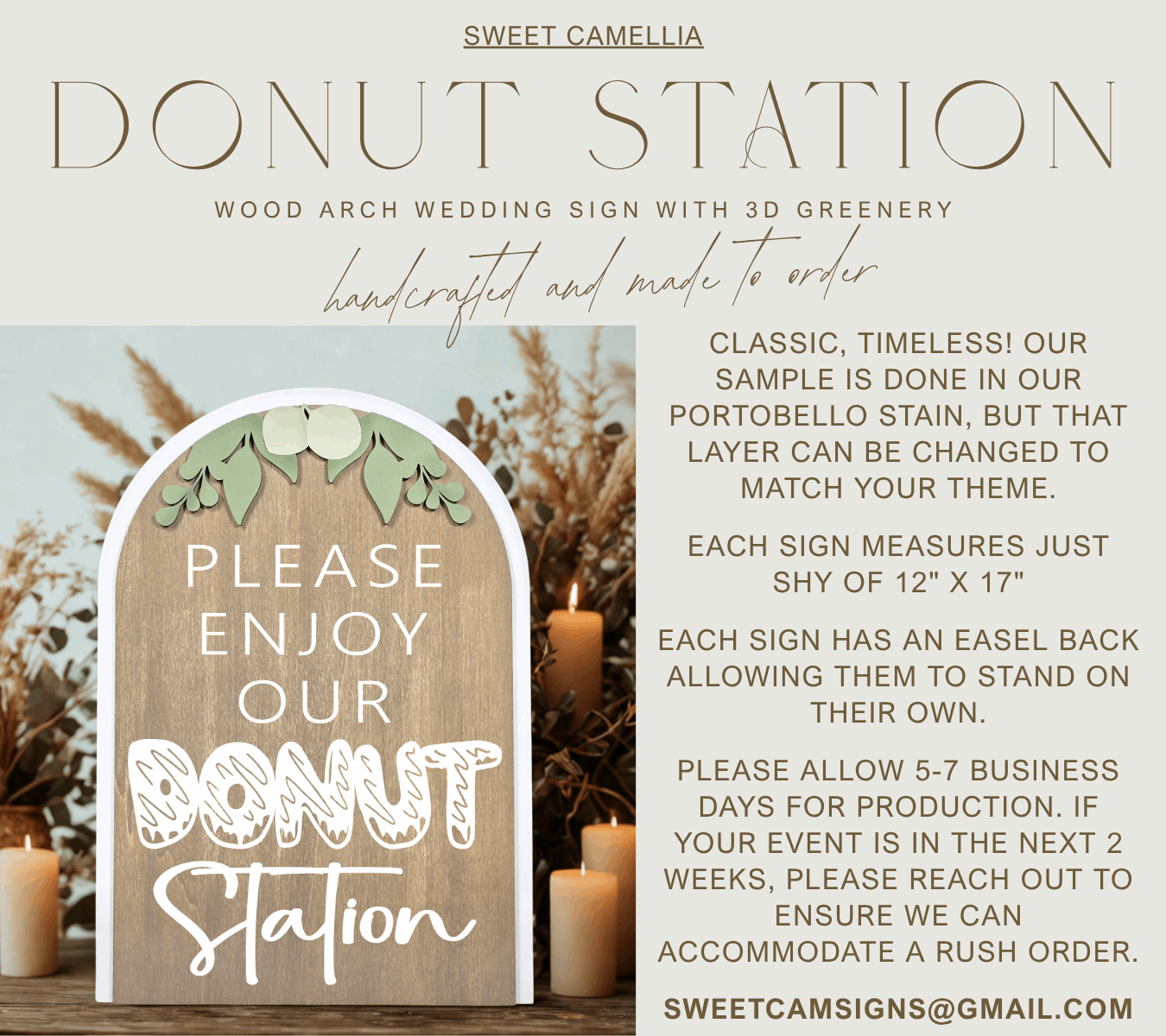 3D Arched Donut Station Wedding Sign | Modern Eucalyptus Table Decor