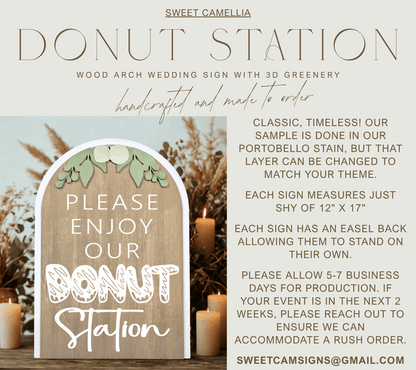 3D Arched Donut Station Wedding Sign | Modern Eucalyptus Table Decor