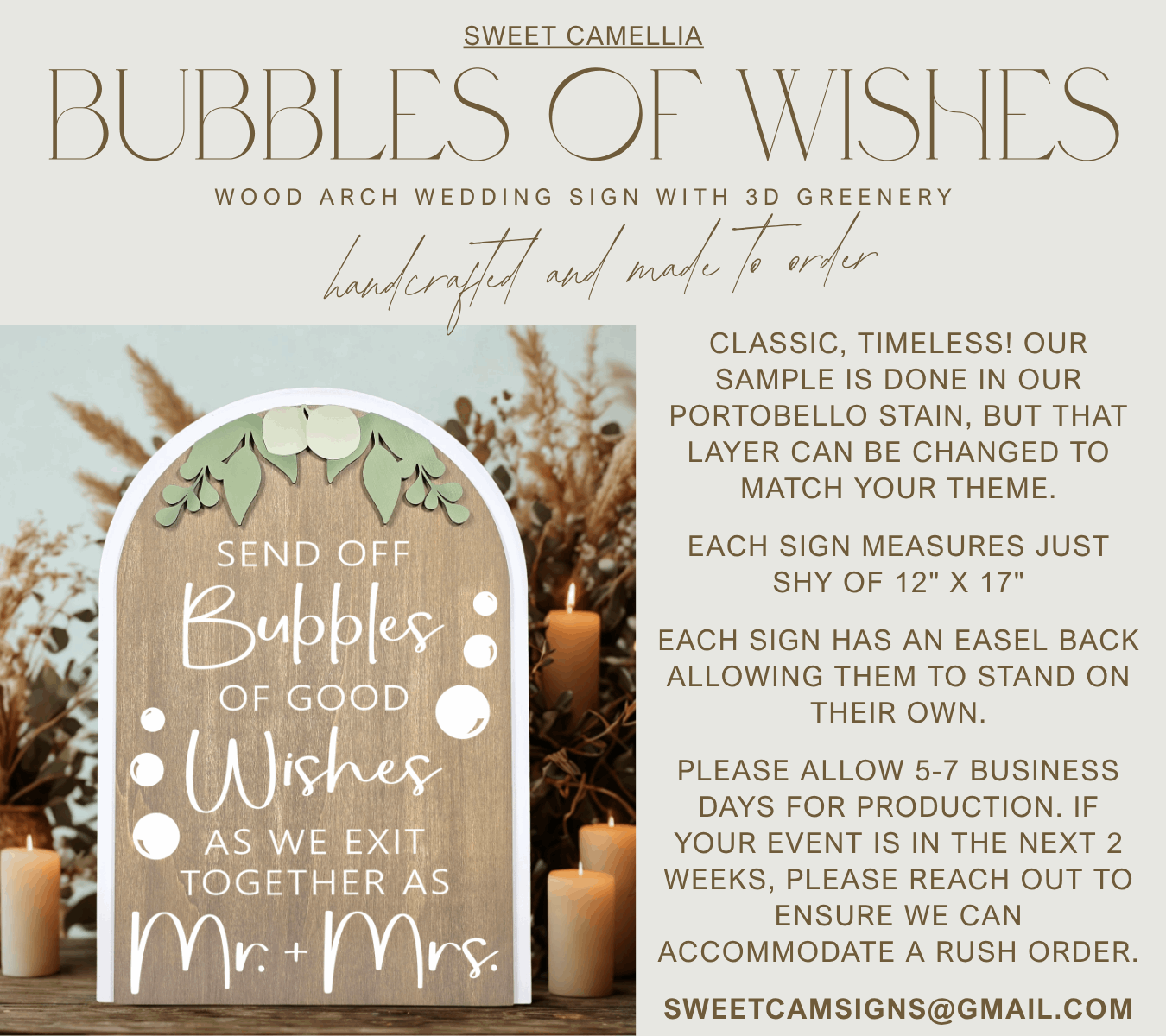 3D Arched Bubble Send Off Style 1 Wedding Sign | Modern Eucalyptus Table Decor