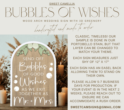 3D Arched Bubble Send Off Style 1 Wedding Sign | Modern Eucalyptus Table Decor