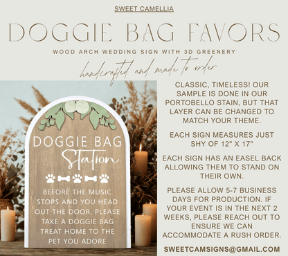 3D Arched Doggie Bag Favor Wedding Sign | Modern Eucalyptus Pet Treat Station Decor