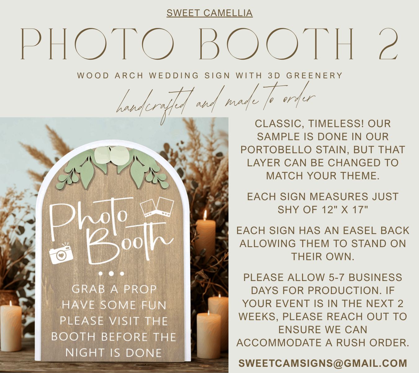 3D Arched Photo Booth Style 2 Wedding Sign | Modern Eucalyptus Prop Station Table Decor