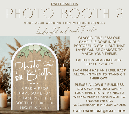 3D Arched Photo Booth Style 2 Wedding Sign | Modern Eucalyptus Prop Station Table Decor