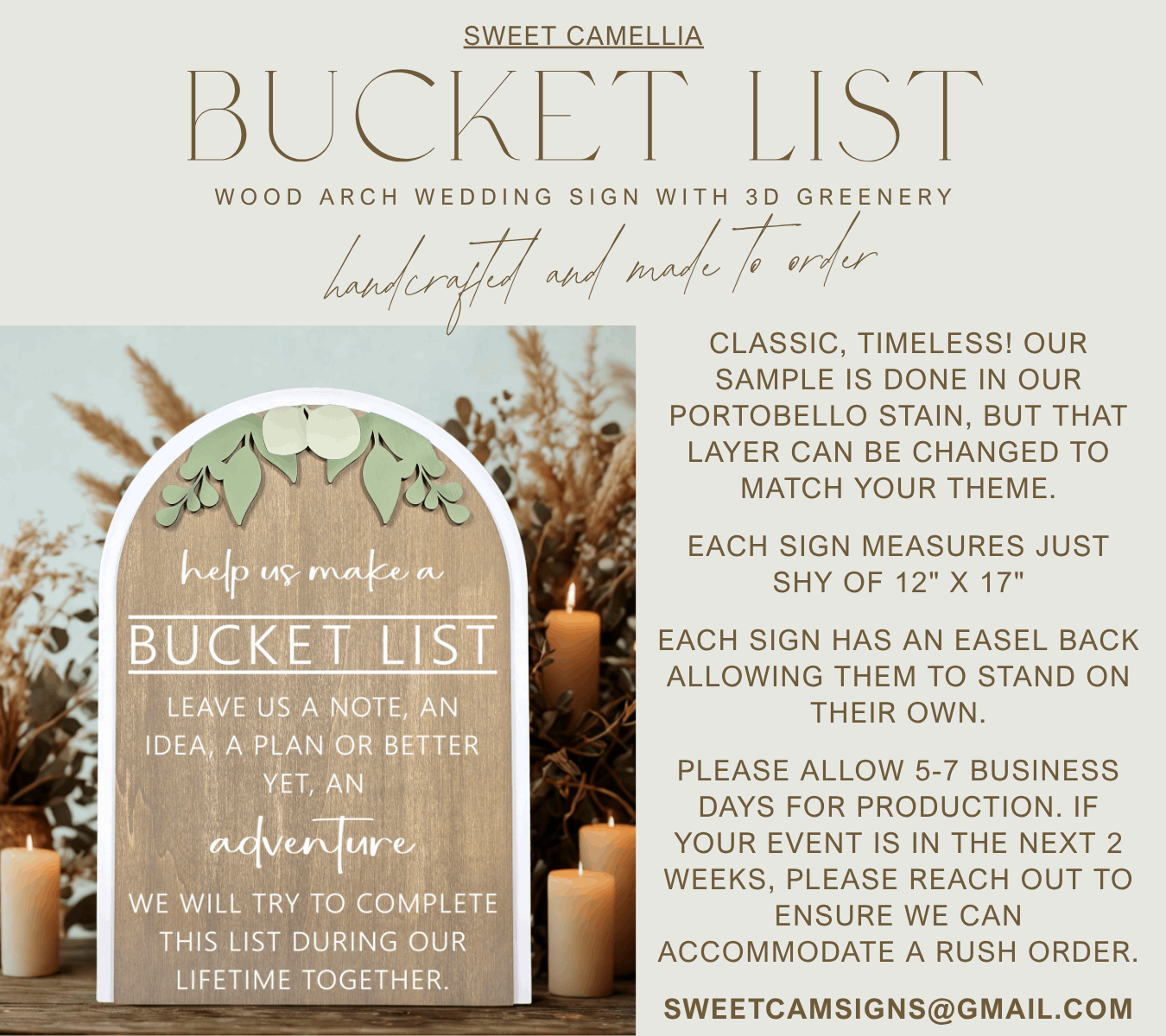 3D Arched Bucket List Wedding Sign | Modern Eucalyptus Guest Book Alternative Table Decor