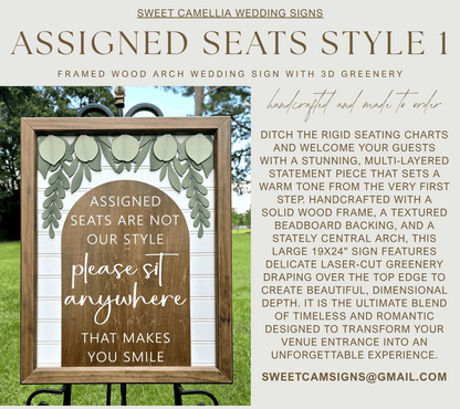 3D Framed Assigned Seats Are Not Our Style Wedding Sign | Open Seating Ceremony Decor | Portobello Botanical Suite