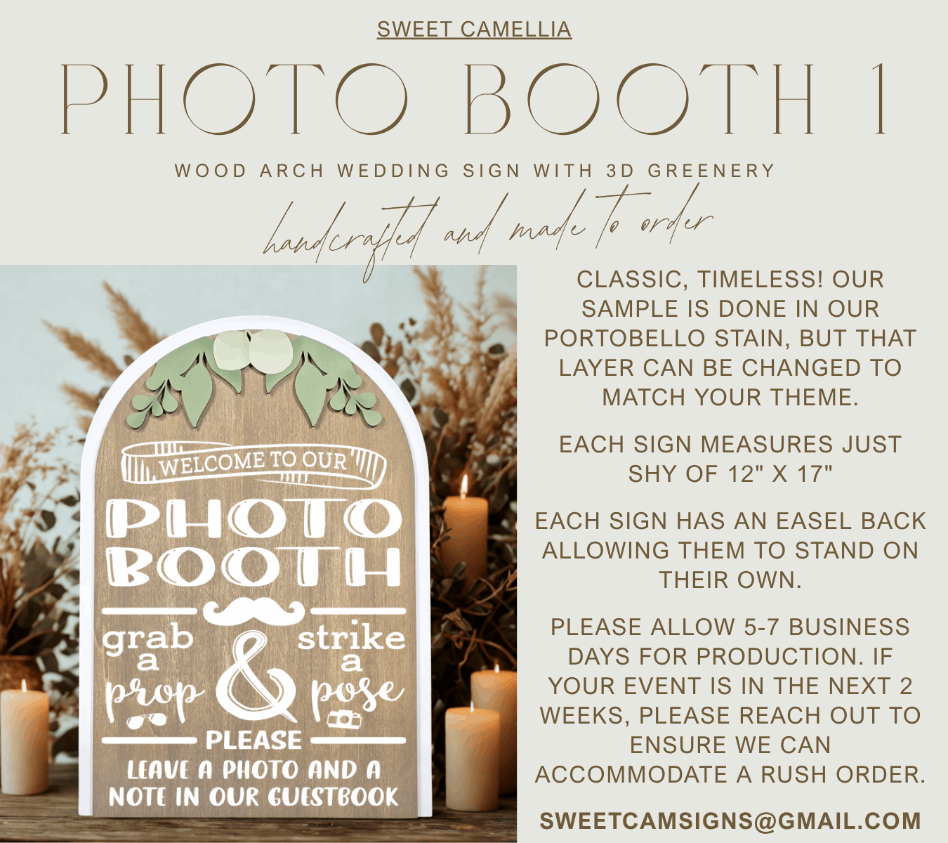 3D Arched Photo Booth Style 1 Wedding Sign | Modern  Eucalyptus Prop Station Table Decor