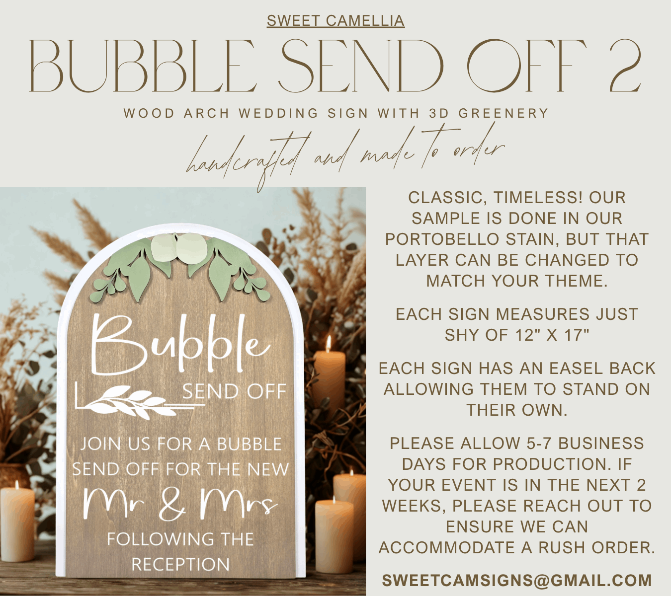3D Arched Bubble Send Off Wedding Sign Style 2 | Modern Eucalyptus Table Decor