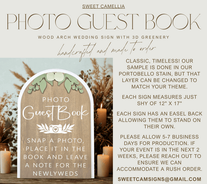 3D Arched Photo Guest Book Wedding Sign | Modern Eucalyptus Polaroid Station Decor