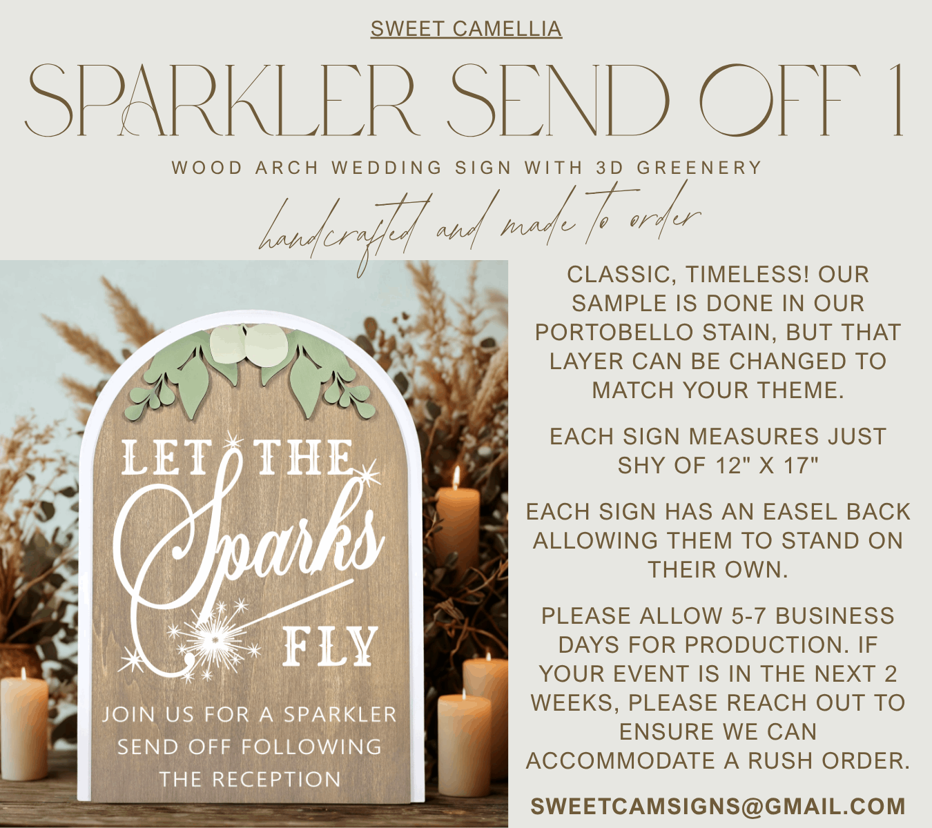 3D Arched Sparkler Send Off Style 1 Wedding Sign | Modern Eucalyptus Table Decor