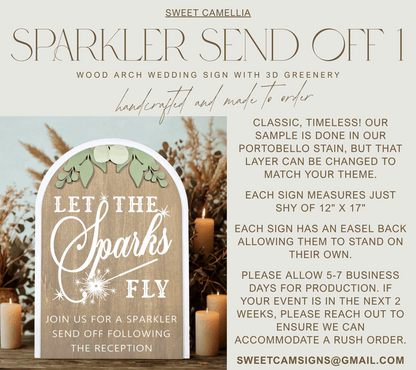 3D Arched Sparkler Send Off Style 1 Wedding Sign | Modern Eucalyptus Table Decor