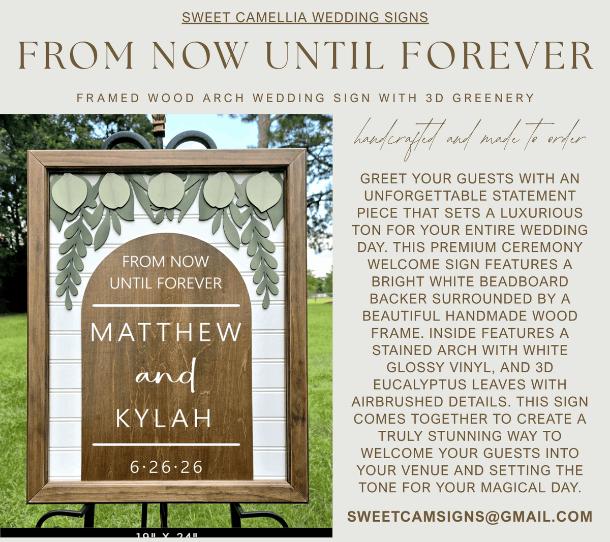 3D Framed From Now Until Forever Wedding Welcome Sign | Premium Wood Framed Wedding Decor | Eucalyptus Ceremony