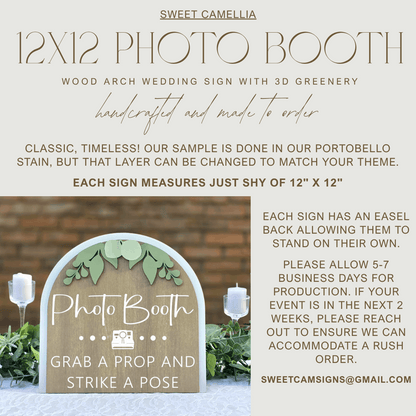3D Arched Small Photo Booth Wedding Sign | Modern Tabletop Eucalyptus Prop Station Decor