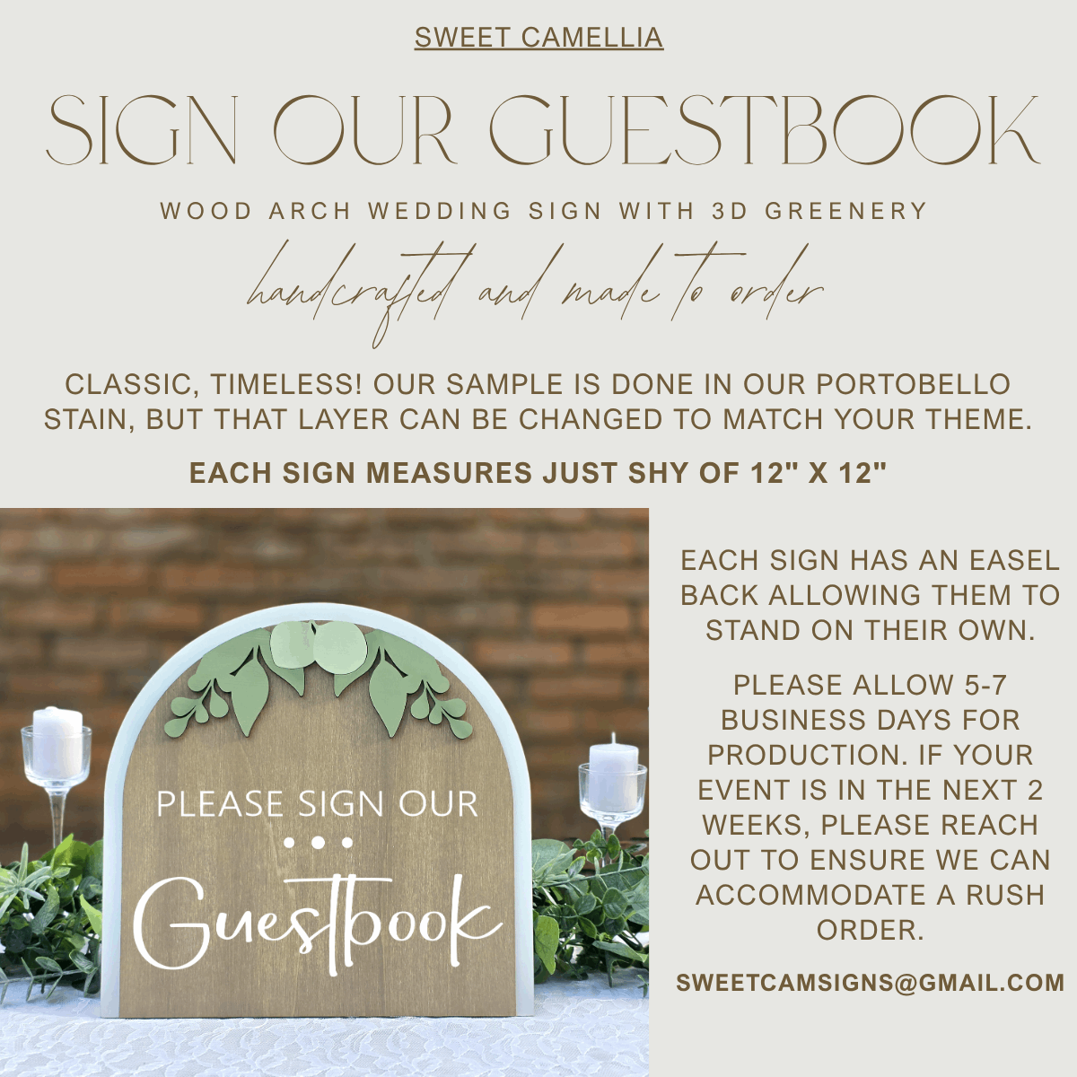 3D Arched Please Sign Our Guestbook Wedding Sign | Modern Tabletop Eucalyptus Reception Decor