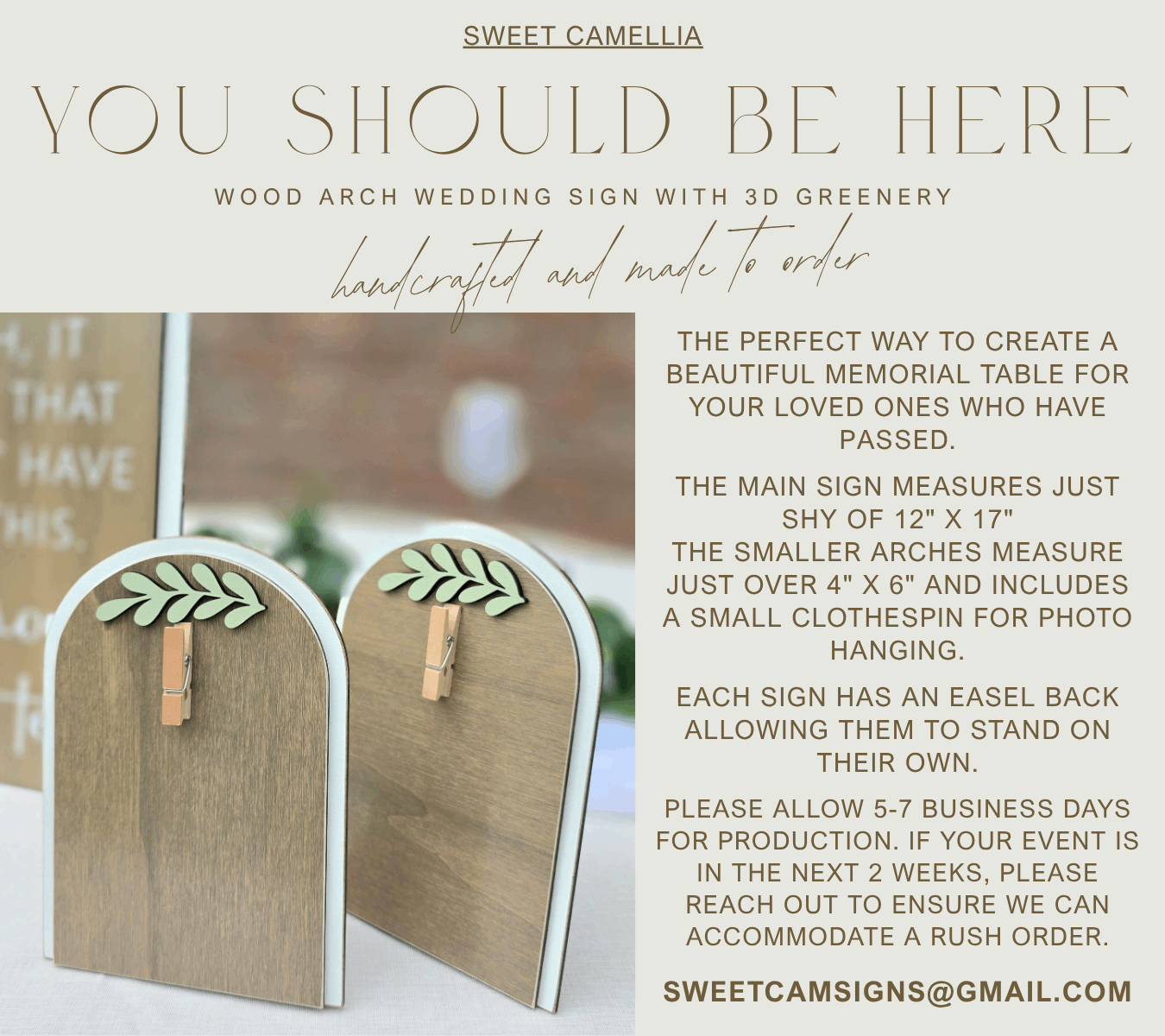 3D Arched Memorial Sign Bundle | Tabletop Clothespin Photo Holders Suite | You Should Be Here