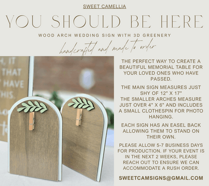 3D Arched Memorial Sign Bundle | Tabletop Clothespin Photo Holders Suite | You Should Be Here