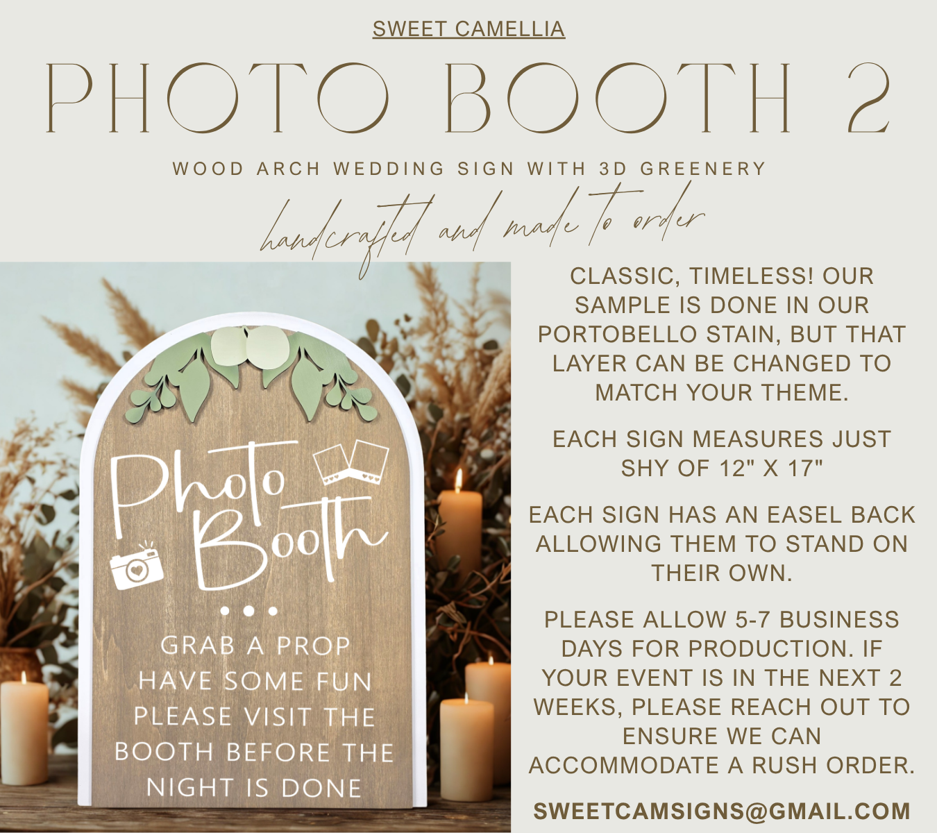 3D Arched Photo Booth Style 2 Wedding Sign | Modern Eucalyptus Prop Station Table Decor