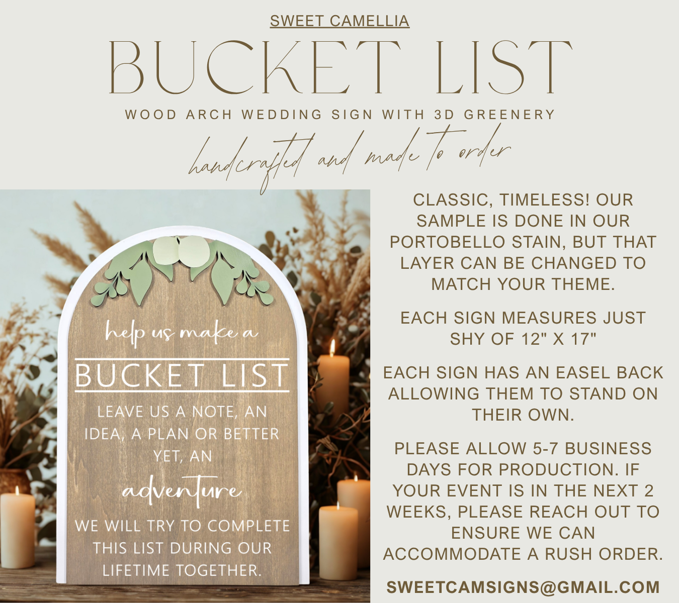 3D Arched Bucket List Wedding Sign | Modern Eucalyptus Guest Book Alternative Table Decor
