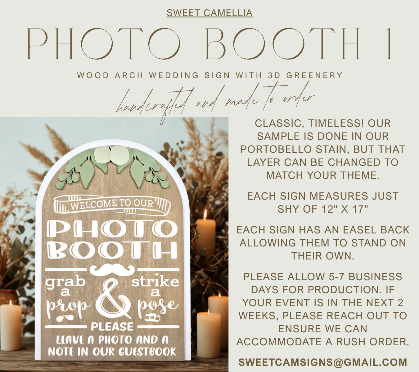3D Arched Photo Booth Style 1 Wedding Sign | Modern  Eucalyptus Prop Station Table Decor
