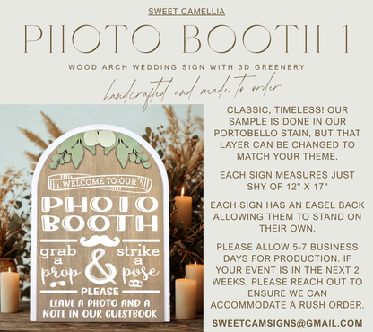 3D Arched Photo Booth Style 1 Wedding Sign | Modern  Eucalyptus Prop Station Table Decor