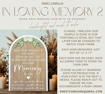 3D Arched In Loving Memory Style 2 Custom Memorial Wedding Sign | Modern Eucalyptus Loving Memory Decor