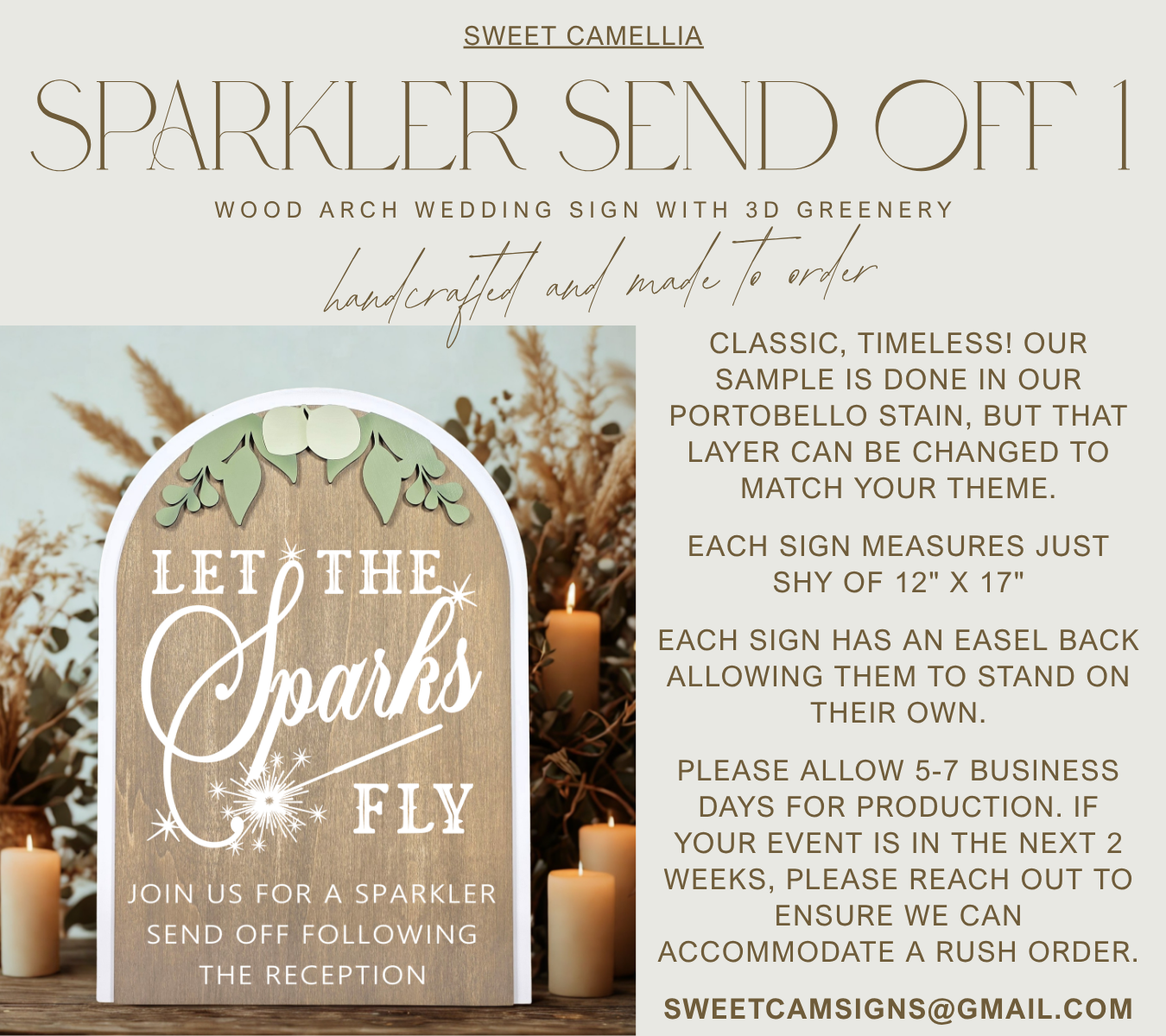 3D Arched Sparkler Send Off Style 1 Wedding Sign | Modern Eucalyptus Table Decor