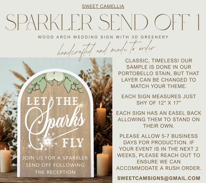 3D Arched Sparkler Send Off Style 1 Wedding Sign | Modern Eucalyptus Table Decor