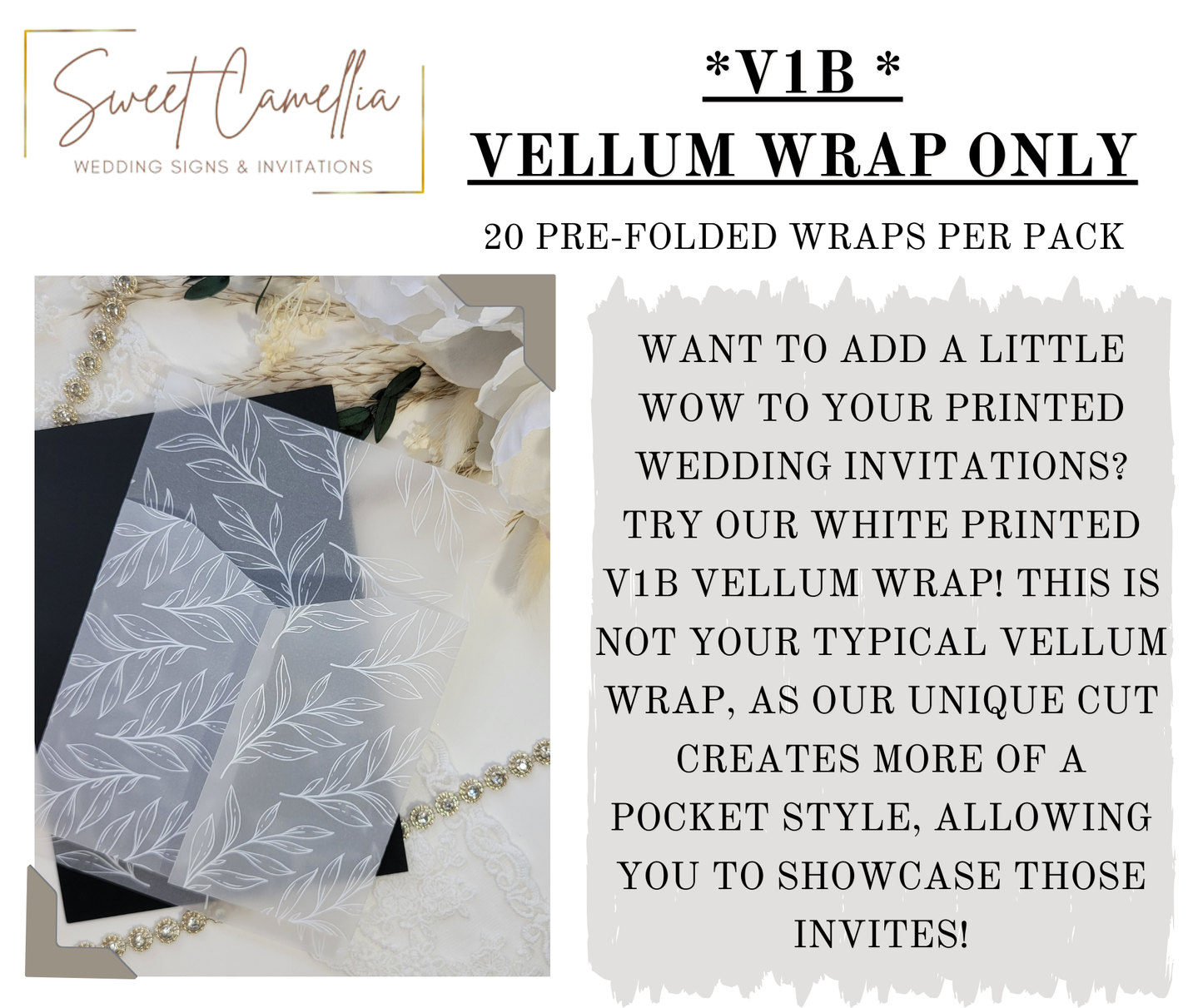 VELLUM WRAP - V1B - WHITE LEAVES PRINTED WRAP