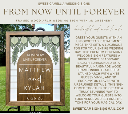 3D Framed From Now Until Forever Wedding Welcome Sign | Premium Wood Framed Wedding Decor | Eucalyptus Ceremony