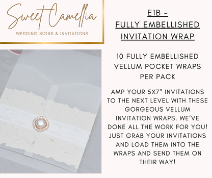 *FULLY EMBELLISHED, POCKET STYLE VELLUM WRAP - LIMITED TIME - E1B*