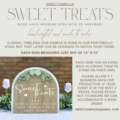 3D Arched Sweet Treats Wedding Sign | Tabletop Eucalyptus Reception Dessert Station Decor (Copy)