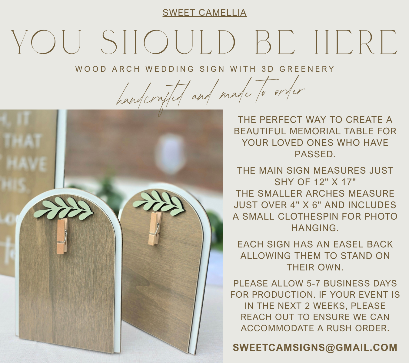 3D Arched Memorial Sign Bundle | Tabletop Clothespin Photo Holders Suite | You Should Be Here
