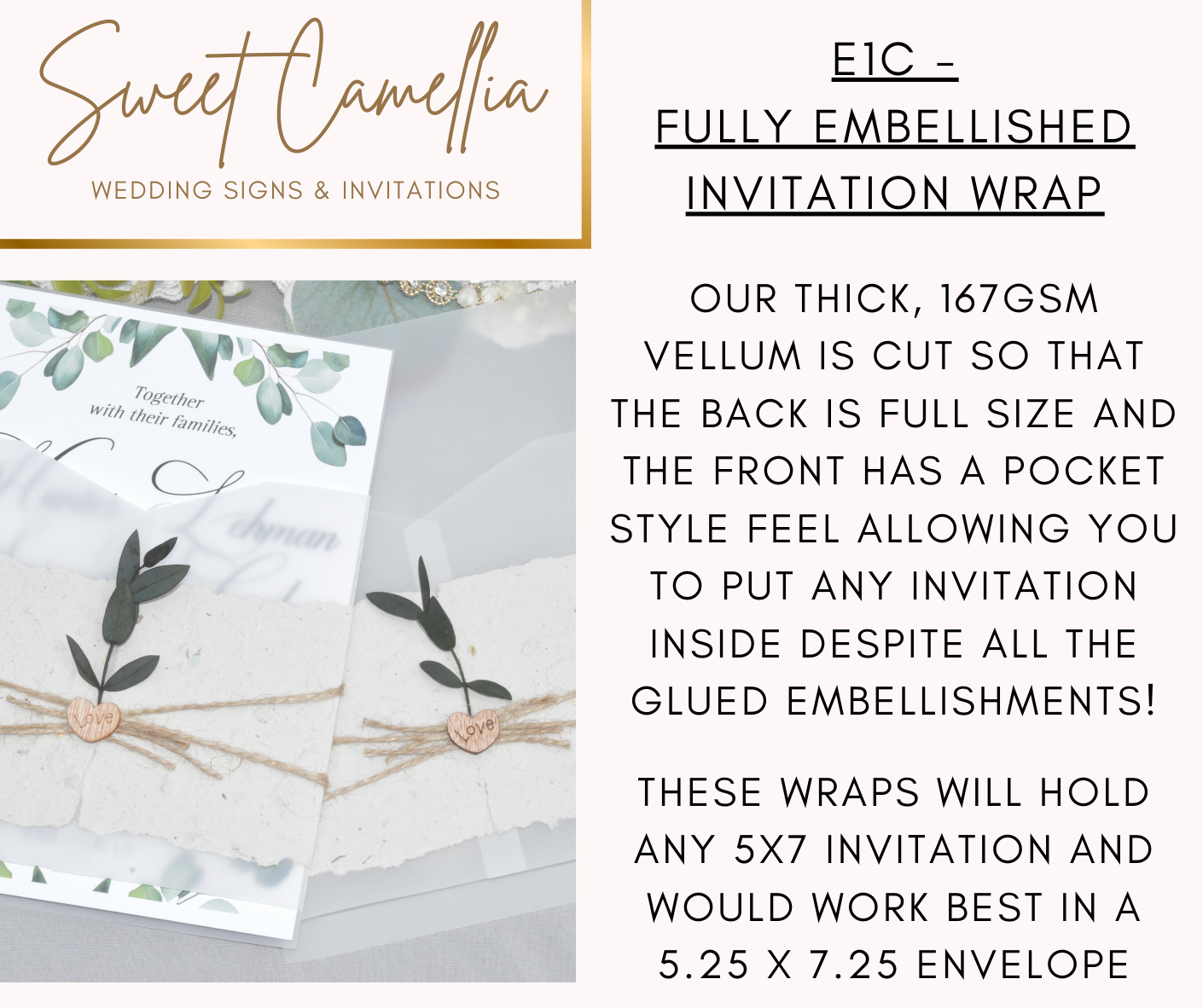 *FULLY EMBELLISHED, POCKET STYLE VELLUM WRAP - LIMITED TIME - E1C*