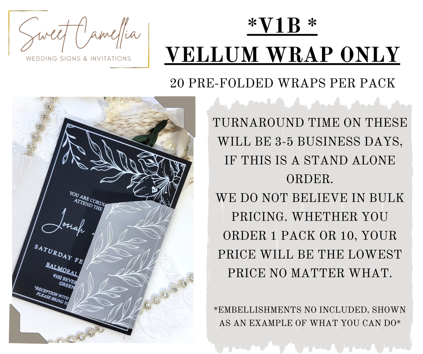 VELLUM WRAP - V1B - WHITE LEAVES PRINTED WRAP