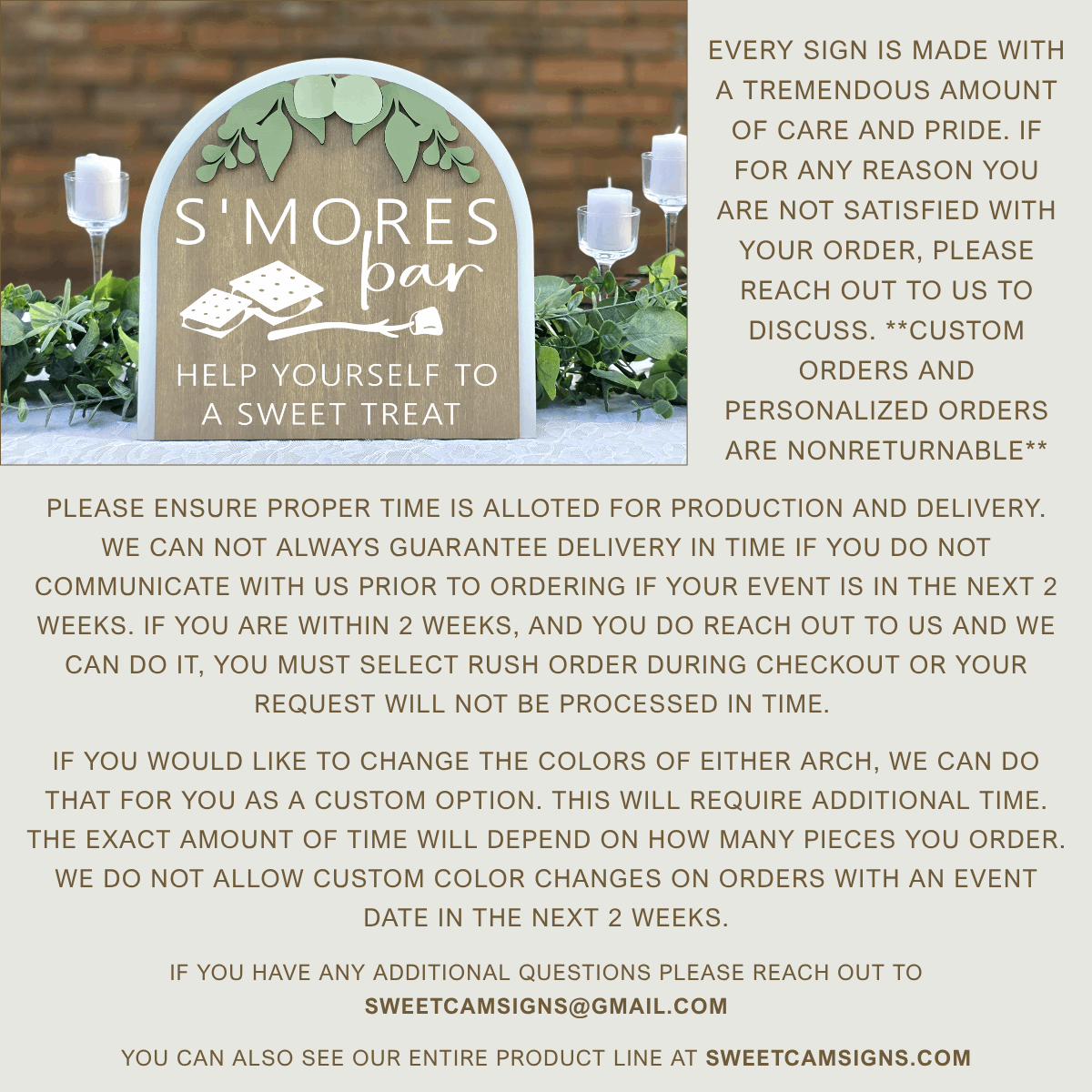 3D Arched S'mores Bar Wedding Sign | Modern Eucalyptus Dessert Table Decor