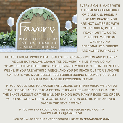 3D Arched Wedding Favor Sign | Modern Eucalyptus Tabletop Decor