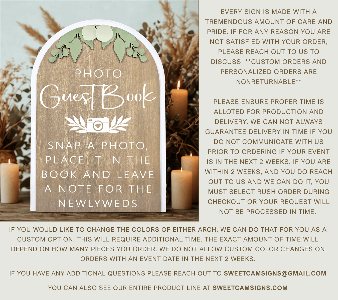 3D Arched Photo Guest Book Wedding Sign | Modern Eucalyptus Polaroid Station Decor