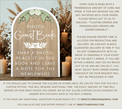 3D Arched Photo Guest Book Wedding Sign | Modern Eucalyptus Polaroid Station Decor