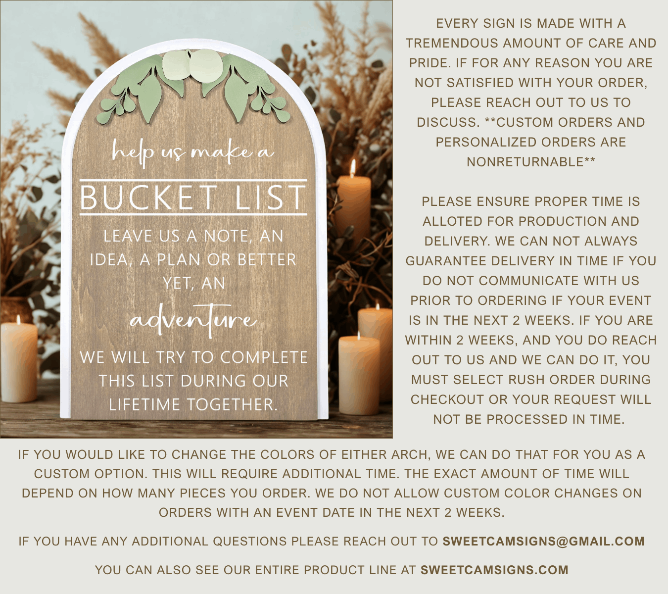 3D Arched Bucket List Wedding Sign | Modern Eucalyptus Guest Book Alternative Table Decor