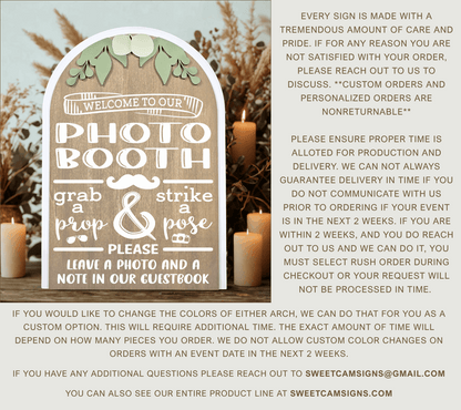 3D Arched Photo Booth Style 1 Wedding Sign | Modern  Eucalyptus Prop Station Table Decor