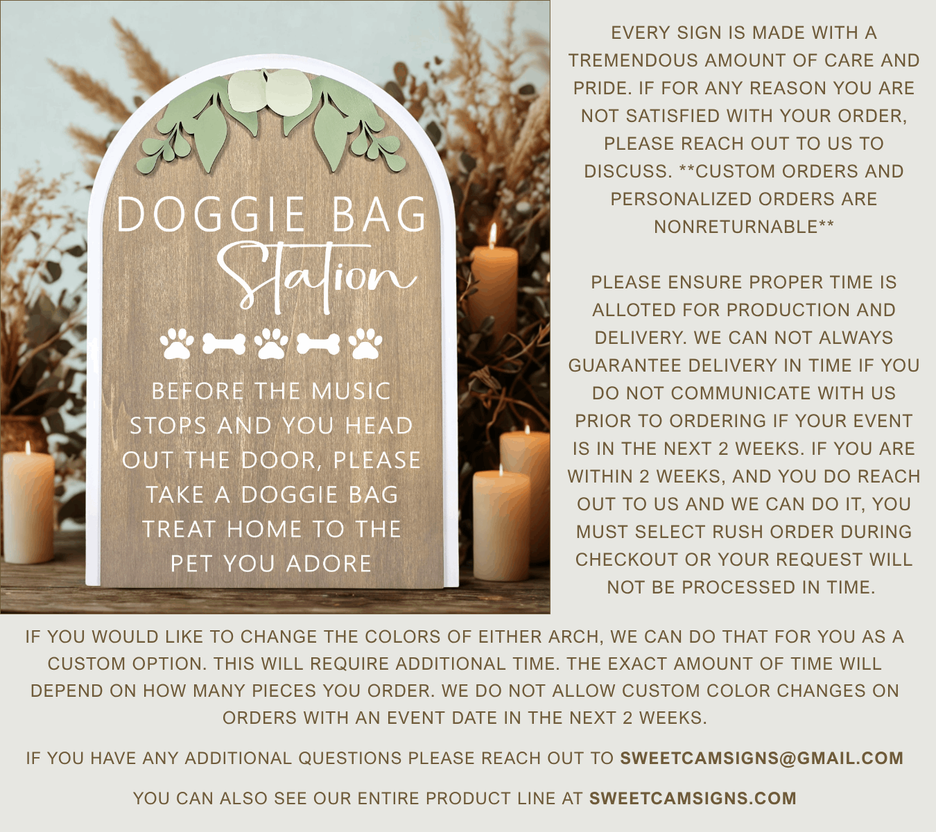 3D Arched Doggie Bag Favor Wedding Sign | Modern Eucalyptus Pet Treat Station Decor