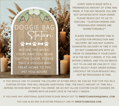 3D Arched Doggie Bag Favor Wedding Sign | Modern Eucalyptus Pet Treat Station Decor