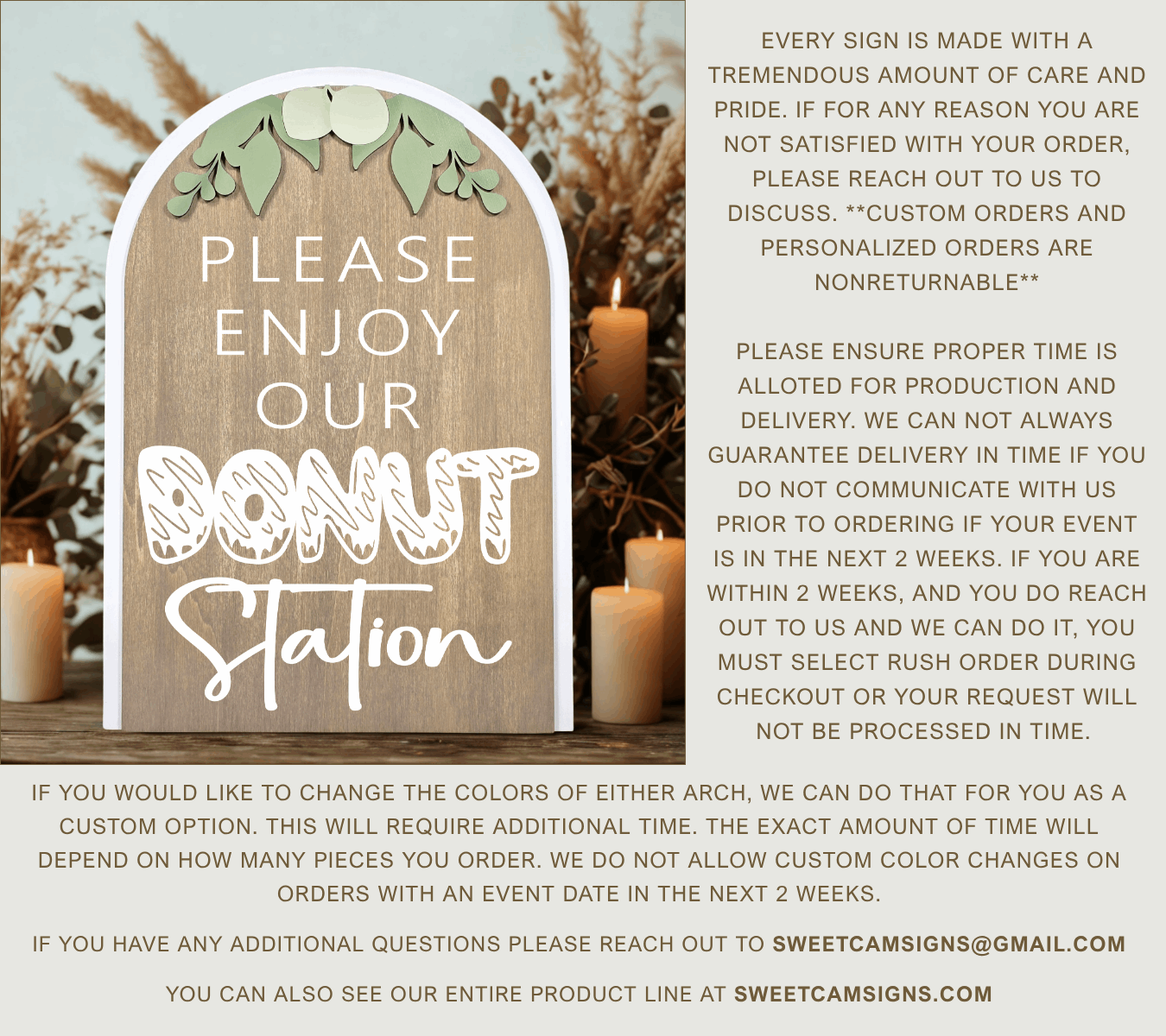 3D Arched Donut Station Wedding Sign | Modern Eucalyptus Table Decor