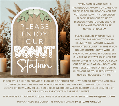 3D Arched Donut Station Wedding Sign | Modern Eucalyptus Table Decor