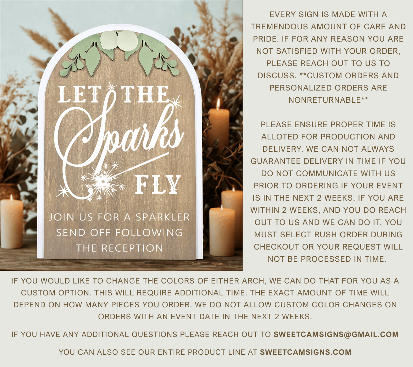 3D Arched Sparkler Send Off Style 1 Wedding Sign | Modern Eucalyptus Table Decor