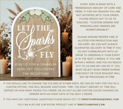 3D Arched Sparkler Send Off Style 1 Wedding Sign | Modern Eucalyptus Table Decor