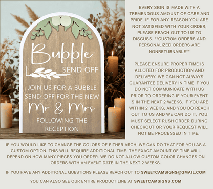 3D Arched Bubble Send Off Wedding Sign Style 2 | Modern Eucalyptus Table Decor